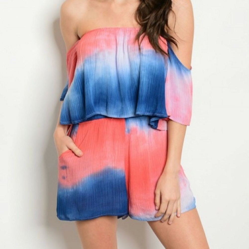 HP!!🎉 Coral and Blue Tye Dye Romper